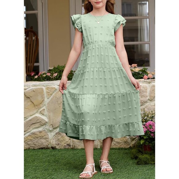 Lightweight Polka Dot Maxi Dress with Ruffle Sleeves for Girls 6-15 Years - Picture 2 of 9
